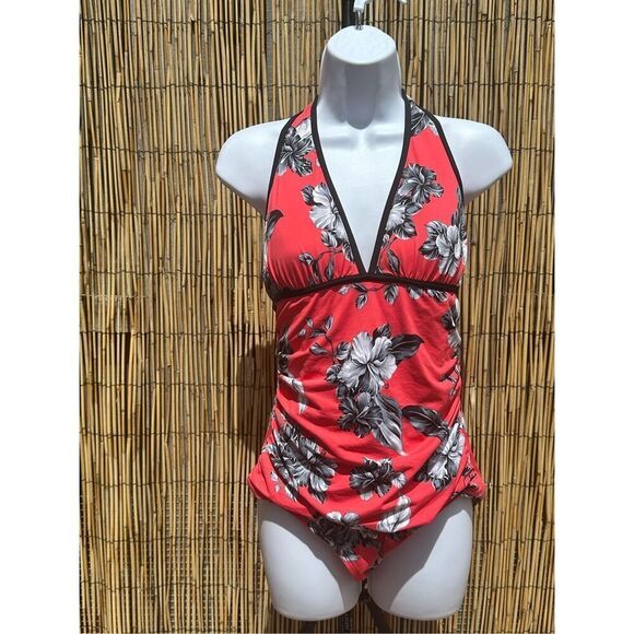 TOMMY BAHAMA Coral Hibiscus V-Neck One Piece Size 14 - Picture 11 of 11